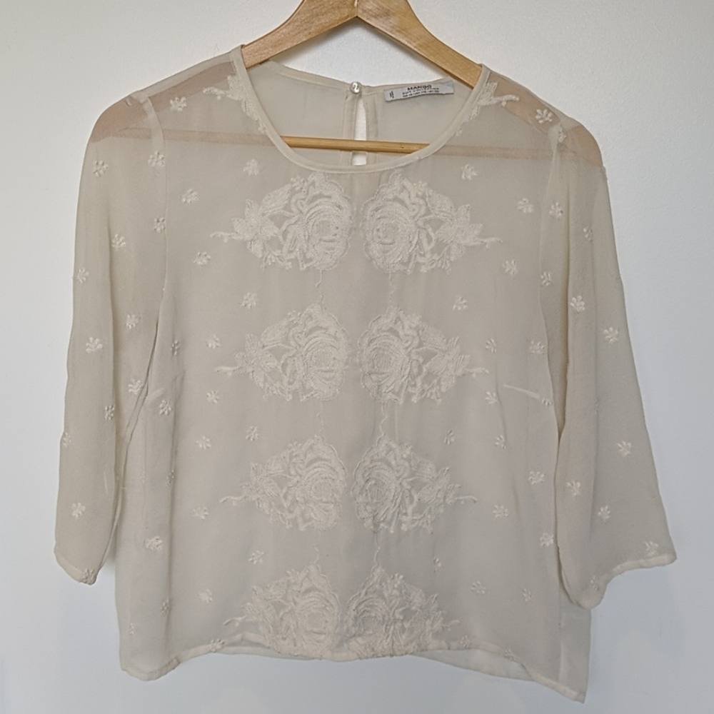 Mango sheer off white top